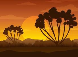 foresta della savana della siluetta all'ora del tramonto vettore