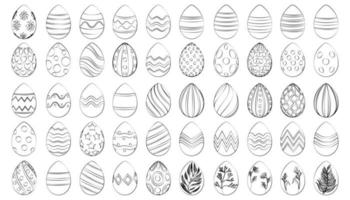 set di 50 pezzi diverse linee sottili di uova di Pasqua - vettore