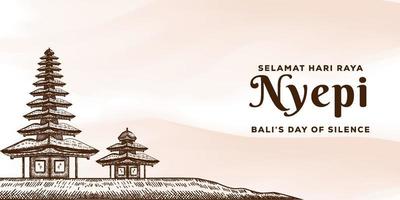 bandiera dell'illustrazione del giorno del silenzio di bali disegnata a mano. disegno del manifesto di nyepi vettore