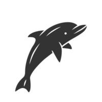 icona del glifo con delfino. mondo sottomarino. creatura acquatica intelligente. mammifero acquatico subacqueo. spettacolo di delfini di intrattenimento. pesce che salta. simbolo di sagoma. spazio negativo. illustrazione vettoriale isolato