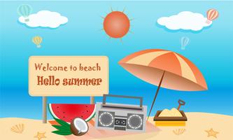 Vettore del concetto di attività della spiaggia di estate, benvenuto in estate di festa
