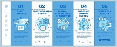 corsi di robotica onboarding modello vettoriale di pagine Web mobili. automazione. idea di interfaccia del sito Web per smartphone reattivo con illustrazioni lineari. schermate dei passaggi della procedura dettagliata della pagina Web. concetto di colore