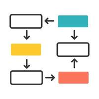 icona del colore del diagramma di connessione. schema elettrico. presentazione delle fasi di avanzamento, visualizzazione delle fasi di processo. diagramma di rete con forme rettangolari. rapporto a ciclo chiuso. illustrazione vettoriale isolata