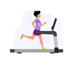 Uomo che corre sul tapis roulant, illustrazione di concetto per lo sport, l&#39;esercizio, stile di vita sano, attività cardio. vettore