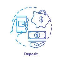 icona del concetto di deposito. investimenti di risparmio. illustrazione della linea sottile dell'idea del bonus di deposito del casinò. pagamento con portafoglio digitale. cashback e salvadanaio. disegno di contorno isolato vettoriale