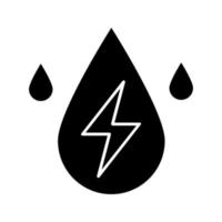 icona del glifo di energia dell'acqua. simbolo della sagoma. energia idroelettrica. idroelettricità. goccia di liquido con fulmine. spazio negativo. illustrazione vettoriale isolato