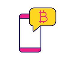 icona del colore della chat bitcoin. forum di criptovaluta. smartphone con segno bitcoin all'interno del fumetto. notifica di notizie di criptovaluta. illustrazione vettoriale isolata