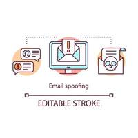 icona del concetto di spoofing e-mail. illustrazione della linea sottile dell'idea della truffa. attacco di phishing. messaggi di spam. frode online. pirateria informatica. rubare informazioni personali. disegno di contorno isolato vettoriale. tratto modificabile vettore