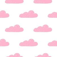 modello senza cuciture isolato con ornamento semplice nuvole. ornamento del tempo rosa su sfondo bianco. vettore