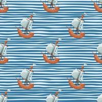 modello senza cuciture della barca a vela dei pirati. carta da parati geometrica per ragazzi barca e onde. vettore