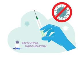 scienziato che indossa guanti blu in mano con in mano una siringa per la vaccinazione contro il virus vettore