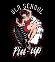 Pin up girl sul microfono. vettore