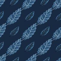 modello senza cuciture di natura a base di erbe con ornamento di sagome di foglie di doodle. sfondo blu navy. vettore