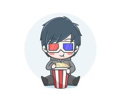 ragazzo carino che indossa una felpa con cappuccio con illustrazione del fumetto di popcorn vettore