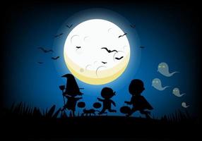 fantasmi, streghe, dracula e fantasmi sfilano per Halloween nella notte di luna piena vettore