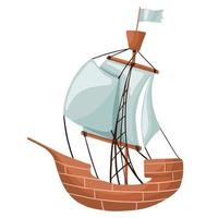 barca a vela isolata su sfondo bianco. nave pirata. nave d'albero con le vele. vettore