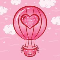 San Valentino amore cuore battenti palloncino carta con nuvole disegno adesivo vettore