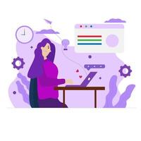 illustrazione disegno vettoriale di donna che lavora sul computer portatile