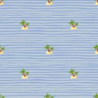 modello senza cuciture estivo con palme verdi e forme dell'isola. sfondo a righe blu. stampa hawaiana. vettore