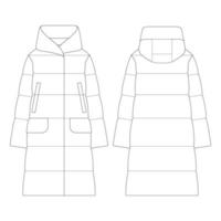 modello donne giù puffer cappotto oversize illustrazione vettoriale design piatto contorno abbigliamento collezione capispalla