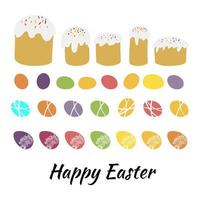 illustrazione vettoriale set di elementi di design collezione di simboli tradizionali di pasqua: torta e uova di Pasqua, biglietto di auguri di buona pasqua in colore pastello su bianco