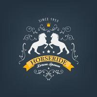 vettore cavalli logo, emblema. stile vintage con volute e nastro