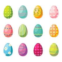 set di uova colorate di Pasqua isolate su uno sfondo bianco. uovo per una vacanza con motivi dipinti di cerchi, linee, fiori. festa di Primavera vettore