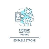 icona del concetto turchese migliorato dell'allevamento del bestiame. illustrazione della linea sottile dell'idea astratta della crescita della produzione agricola. disegno di contorno isolato. tratto modificabile. roboto-medium, una miriade di caratteri pro-grassetto utilizzati vettore