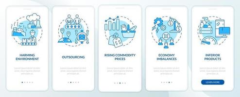 l'economia di mercato svantaggia lo schermo dell'app mobile di onboarding blu. procedura dettagliata 5 passaggi pagine di istruzioni grafiche con concetti lineari. ui, ux, modello gui. sono stati utilizzati una miriade di caratteri normali in grassetto vettore