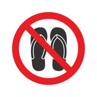 segno proibito con icona del glifo di pantofole. niente sandali, infradito o calzature aperte. senza scarpe. simbolo della siluetta di arresto. spazio negativo. illustrazione vettoriale isolato