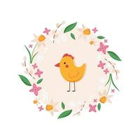 carina cornice pasquale con pollo e fiori. illustrazione vettoriale