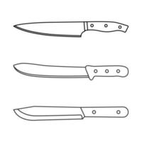 macellaio e coltello da cucina set 3 contorno icona illustrazione su sfondo bianco vettore
