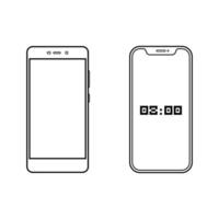icona senza cornice dello smartphone nel disegno del profilo isolato su priorità bassa bianca. mockup di telefono cellulare in stile linea sottile. illustrazione vettoriale d'archivio