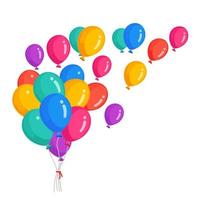 mazzo di palloncini ad elio, palle d'aria volanti isolate su sfondo bianco. buon compleanno, concetto di vacanza. decorazione per feste. disegno del fumetto vettoriale
