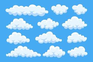 nuvole di cartone animato nel cielo blu. Cloudscape isolato su sfondo. Paradiso. design piatto vettoriale