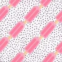 modello senza cuciture di ghiaccio di frutta situato in diagonale. sfondo bianco punteggiato ed elementi alimentari rosa. vettore