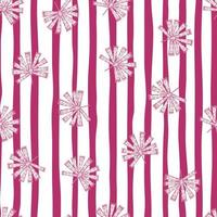 luminoso motivo tropicale senza cuciture con ornamento rosa doodle folk licuala palma. sfondo a righe. vettore