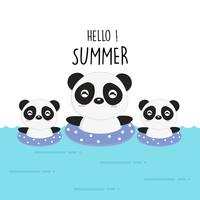 Ciao estate simpatico cartone animato panda. vettore
