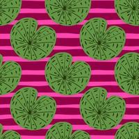 modello astratto botanico senza cuciture con ornamento di ninfea di colore verde. sfondo a righe rosa. opera d'arte dell'album. vettore