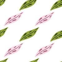 modello isolato senza cuciture con elementi di foglie di doodle rosa e verde. sfondo bianco. stile semplice. vettore