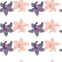 modello senza cuciture isolato con sagome di fiori di orchidea di colore rosa e viola. sfondo isolato. vettore