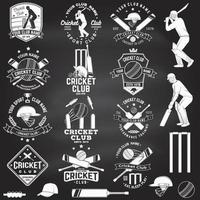 set di distintivi del club di cricket sulla lavagna. vettore. concetto per camicia, stampa, francobollo o t-shirt. modelli per club sportivo di cricket. vettore