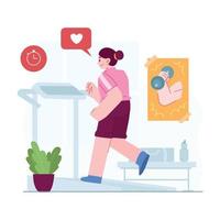 idea di illustrazione vettoriale di concetto di palestra per modello di pagina di destinazione, fitness con attività di allenamento, esercizio sportivo, attività fisica al chiuso del corpo per la salute, aumento di peso o cardio. stile piatto disegnato a mano