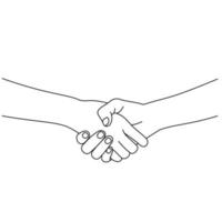 illustrazione linea di disegno un'immagine di due uomini d'affari si stringono la mano. le trattative degli uomini d'affari o l'adesione all'attività sono illustrate da una stretta stretta di mano tra due uomini isolati su sfondo bianco