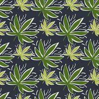 modello senza cuciture con infinite foglie di cannabis su sfondo blu navy. elementi di tono verde. vettore