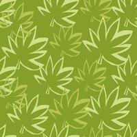 modello senza cuciture casuale con foglie di canapa verdi e sfondo verde. carta da parati sagoma contorno marijuana. vettore