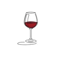 bicchiere di vino rosso con ombra. bevanda elemento. disegno a mano di cristalleria retrò, design per qualsiasi scopo. illustrazione del ristorante. schizzo di contorno semplice. isolato su sfondo bianco in stile incisione. vettore