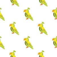 modello senza cuciture doodle isolato con ornamento di uccelli pappagalli verdi e gialli. sfondo bianco. vettore