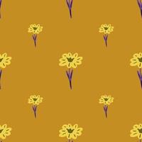 senza cuciture con disegno a mano fiori selvatici su sfondo giallo. modello floreale vettoriale in stile doodle. delicata consistenza botanica estiva.