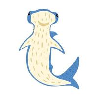 impostare lo squalo bonnethead su sfondo bianco. cartone animato carino pesci in stile doodle. vettore